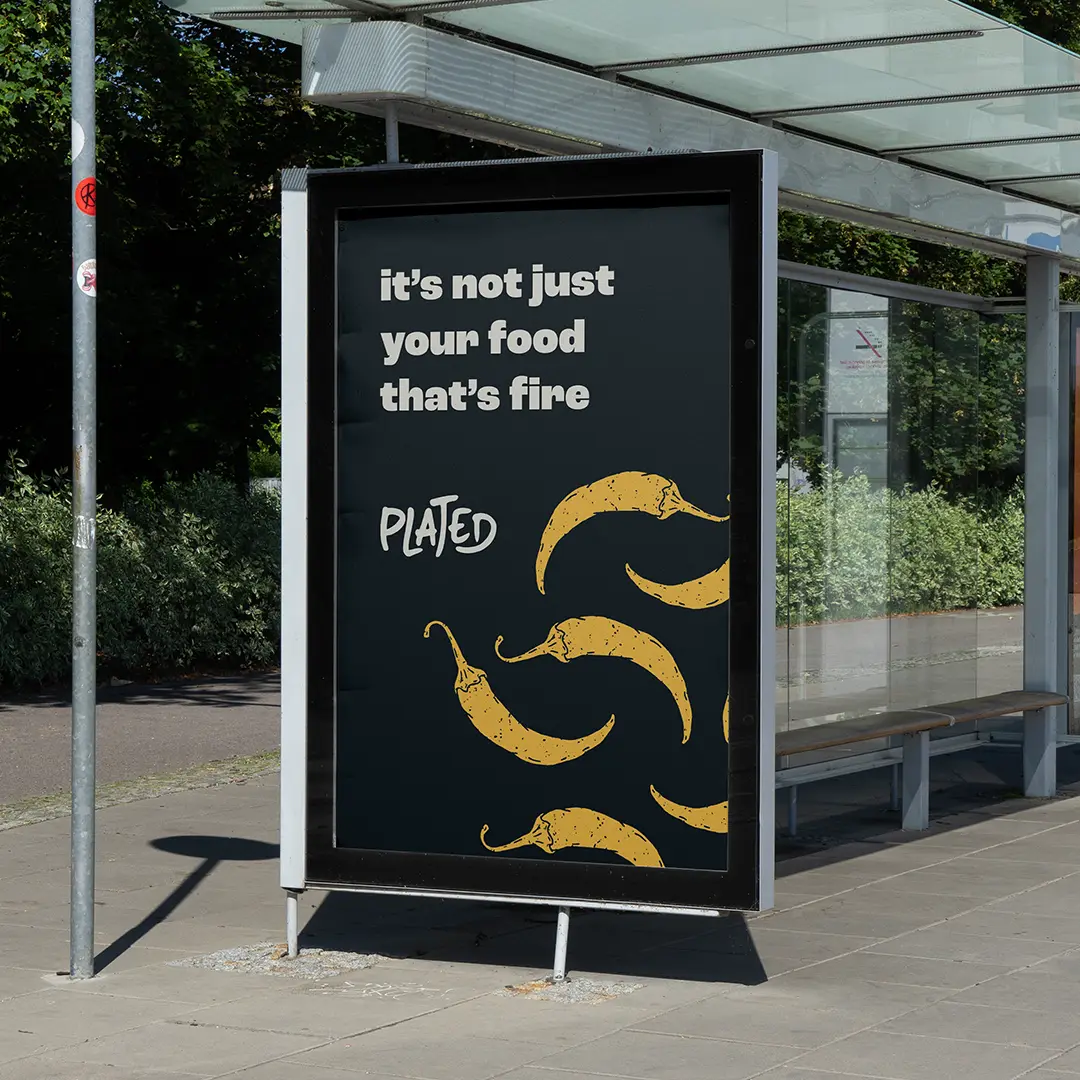Plated bus stop advert